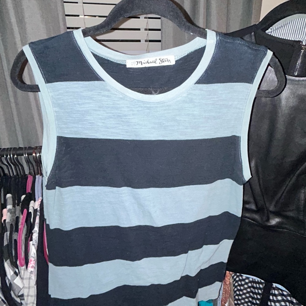 Michael Stars Black and Blue Striped Tank Top